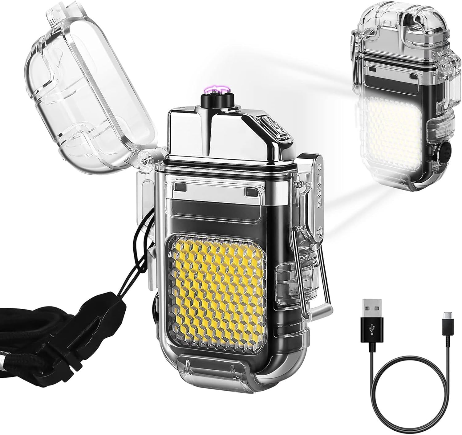 Зажигалка электронная водонепроницаемая сфонарями TYPE-C зарядкой D62