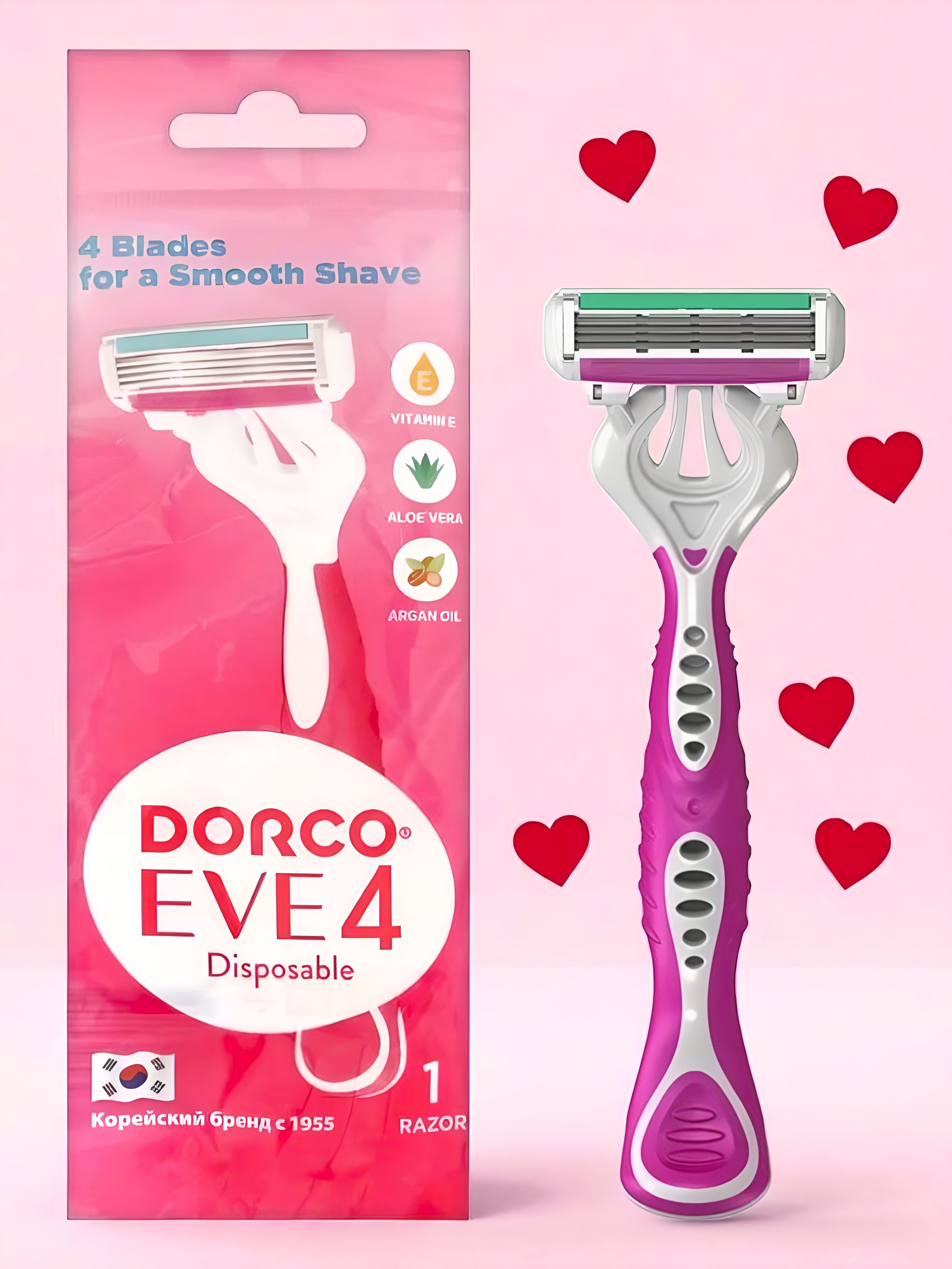 Станки для бритья одноразовые ЖЕНСКИЕ "Dorco Eve 4" FR A200-1P (1 шт) 4 лезвия / плав. головка / увл