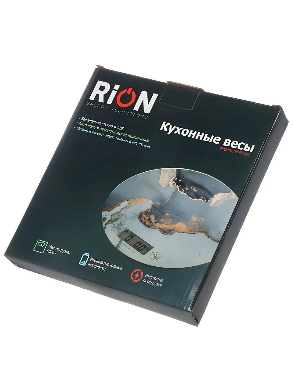 МБТ Весы кухонные электронные, стекло, Rion, Флюид, точн 1 г, до 5 кг, LCD-дисп, PT-812 (40)