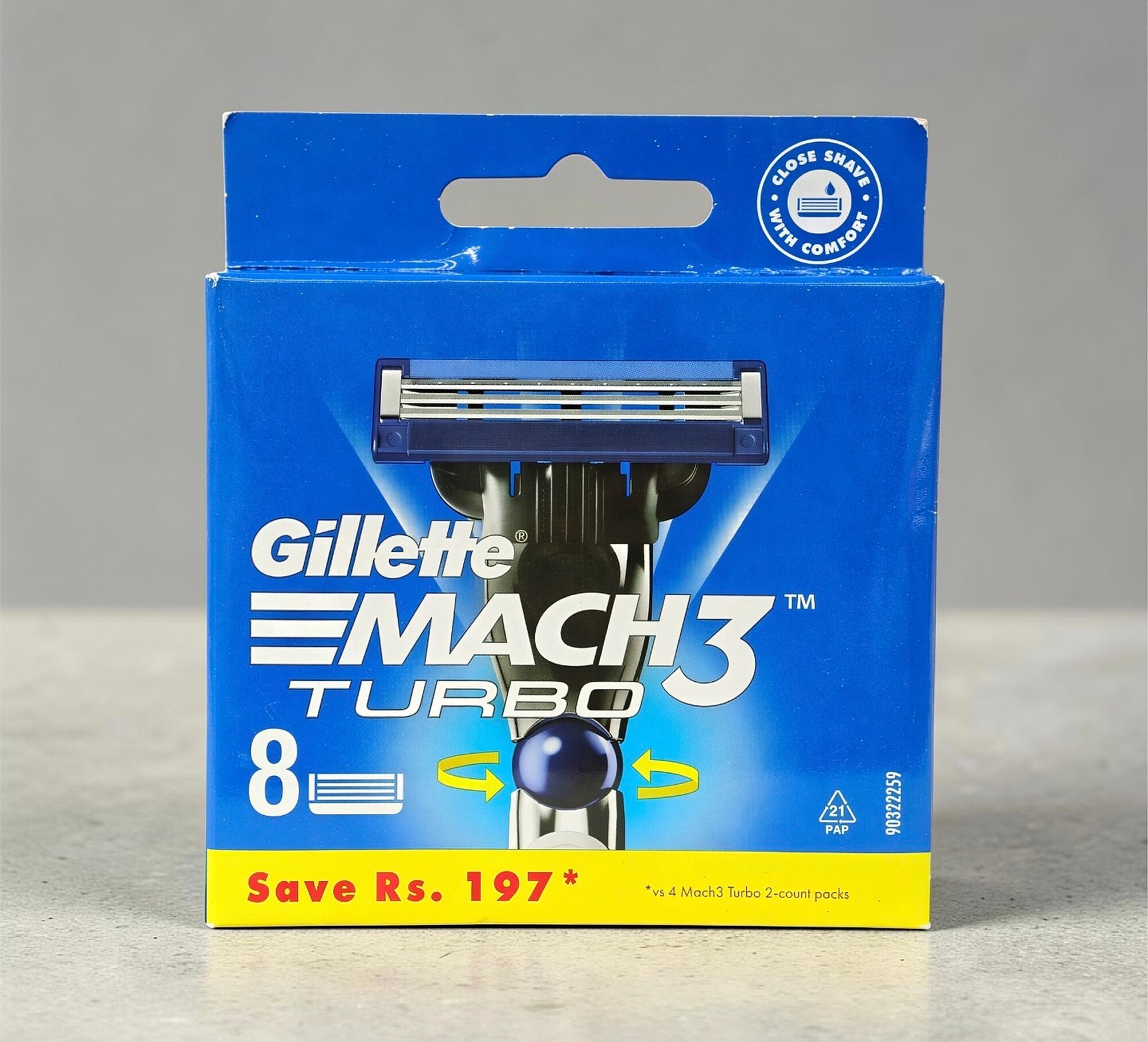 Бритва МУЖCКАЯ "Gillette Mach 3" (1 кассета) + кассеты Mach 3 Turbo (3 шт) 6 шт/ящ