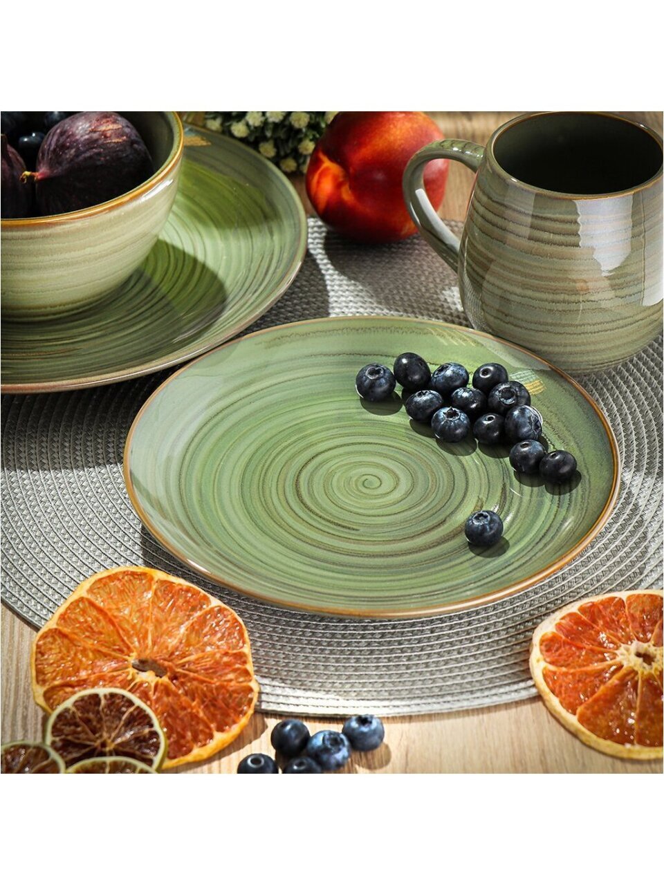 Verde зеленый Тарелка мелкая, керамика, 21 см, круглая, Daniks, ST2504-2 ( уп. 4 шт.)