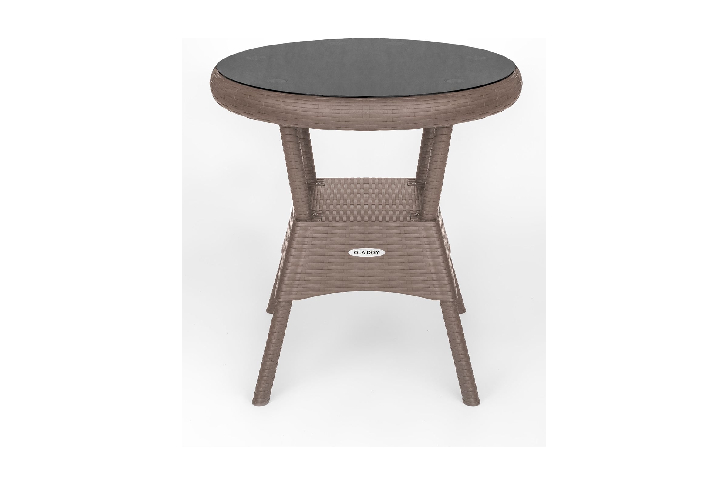 Стол круглый Rattan со стеклом коричневый