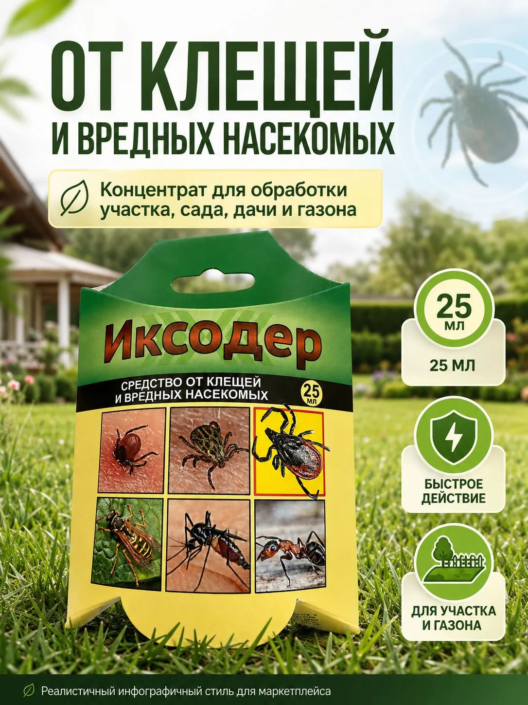 Средство для обработки территории от клещей и вредных насекомых "Иксодер", ампула, 4 мл 2275891