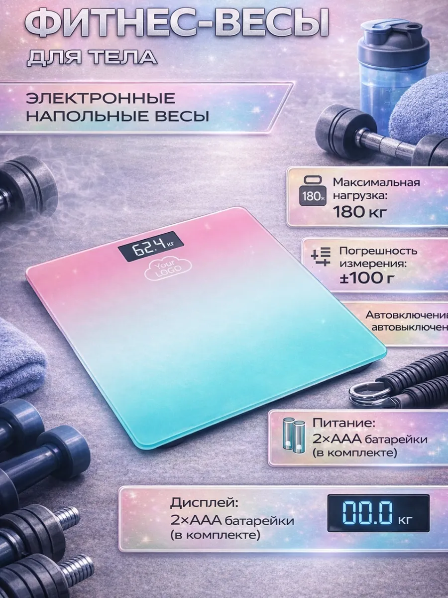 Весы напольные D-9222/1 ФИТНЕС 180кг 30х30см (6)