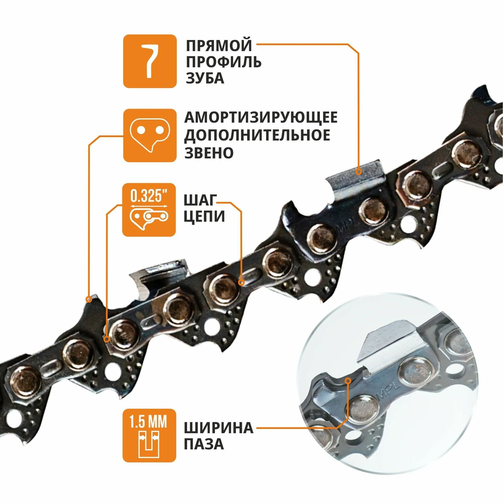 Цепь пильная MXLK-1,5-72-0,325 (GCS52-D1,GCS52-C2.Парма 2M Carver, низкая обратная отдача)