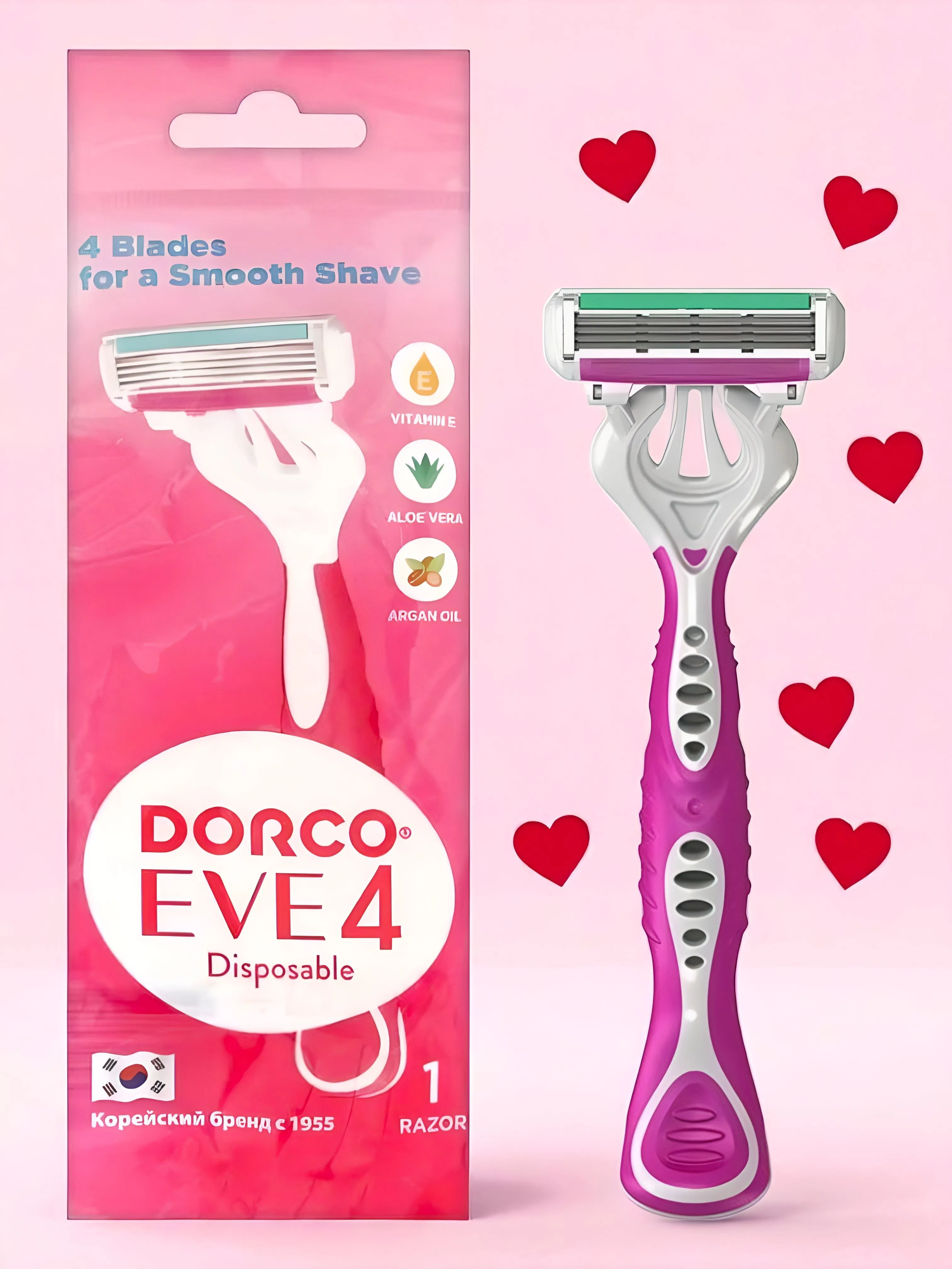 Станки для бритья одноразовые ЖЕНСКИЕ "Dorco Eve 4" FR A200-(3+1) P (3+1 шт) 4 лезвия / плав. головк