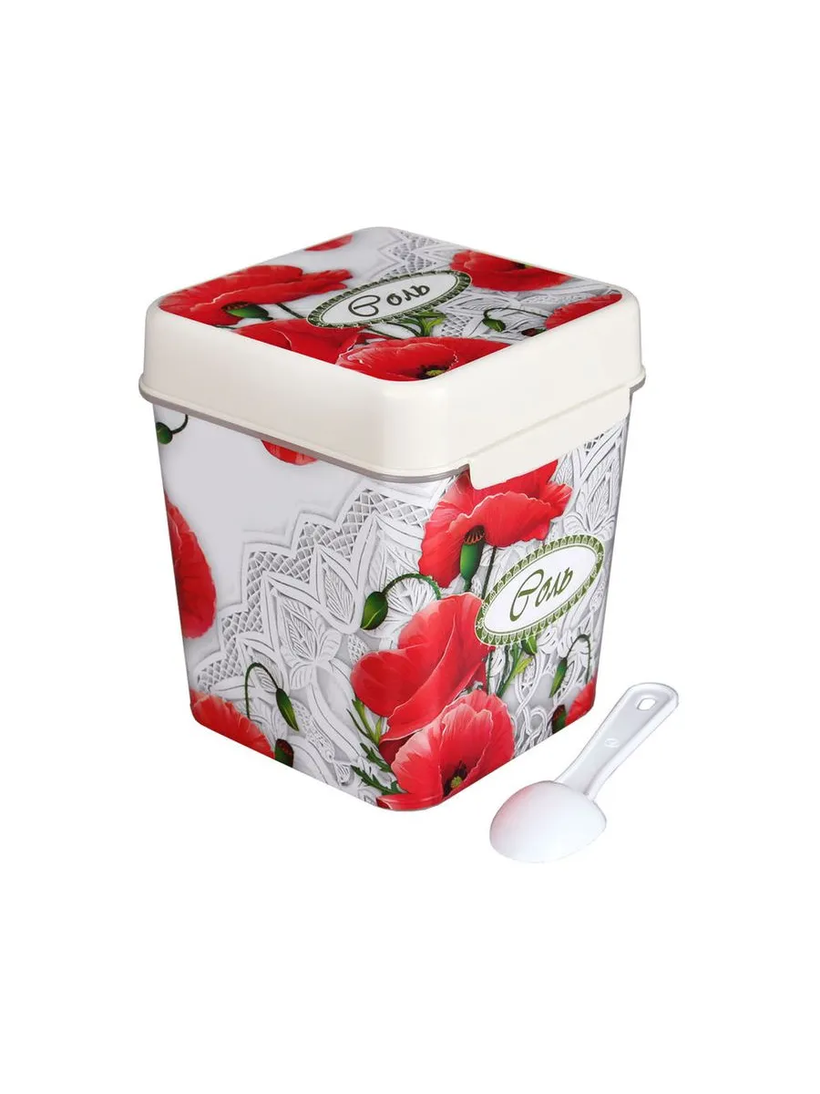 Ёмкость "Маки" (соль) 1,2л с ложкой(12)