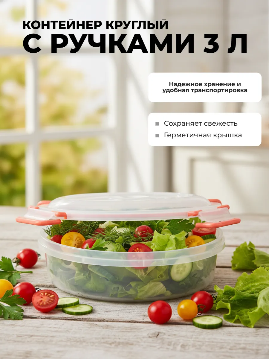 Контейнер круглый с ручками 3л (уп.12)