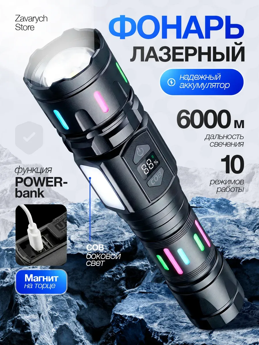 Фонарь ручной YYC-6328-PM10-TG с магнитом, 9см