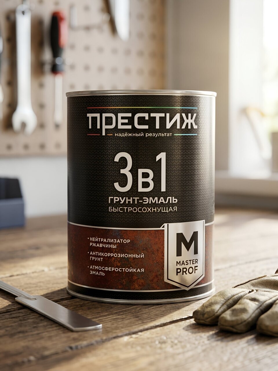 ПРЕСТИЖ МАСТЕР 3 В 1 БЫСТРОСОХНУЩАЯ грунт-эмаль по ржавчине ШОКОЛАДНАЯ 0,9л