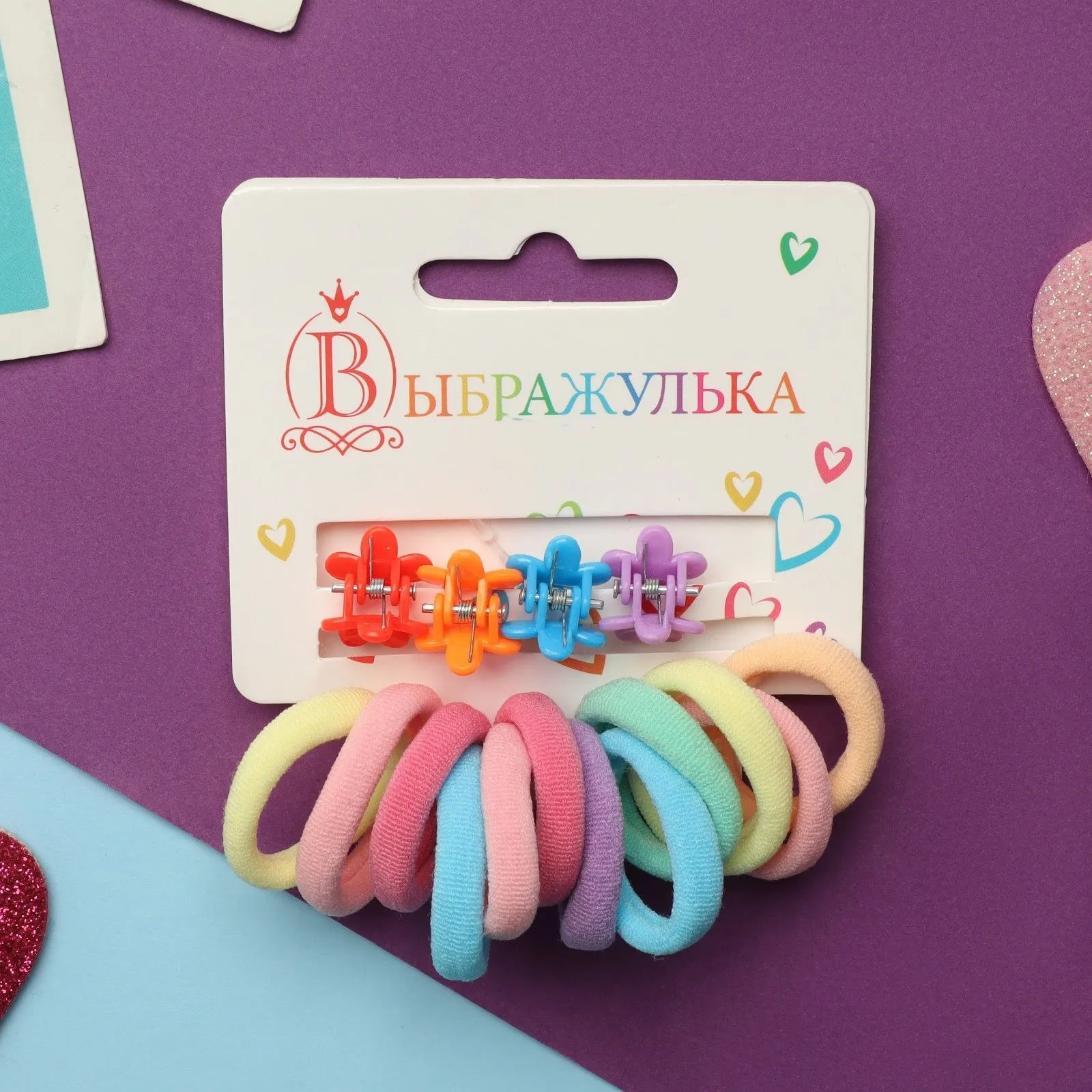 Набор для волос "Затейница" (12 резинок 2 см, 4 краба) классика, чёрный 10309411