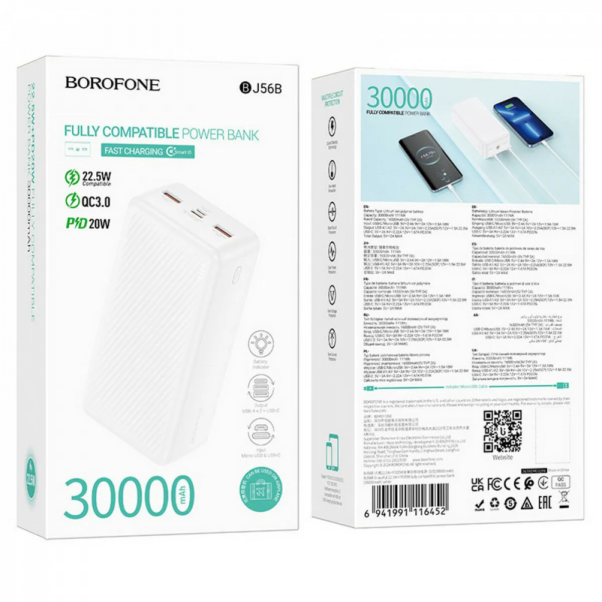 PW 30'000 Borofone BJ56B 22.5W QC3.0 PD20W