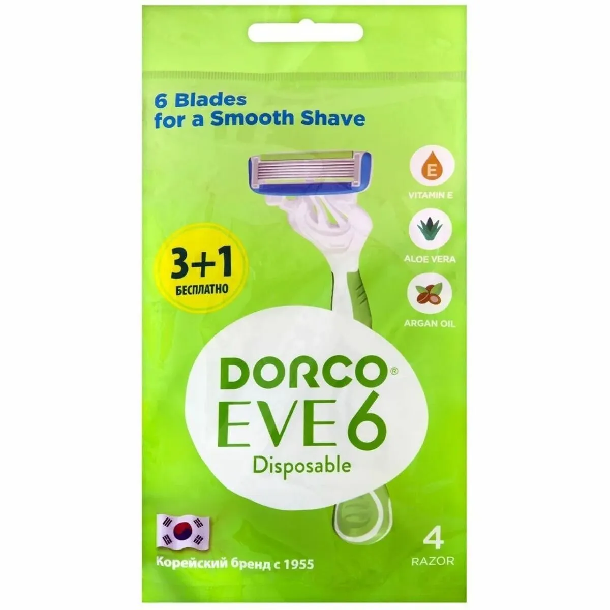 Бритва ЖЕНСКАЯ "Dorco Eve 6" LSXC-1002 (1 шт + 2 кассеты) 6 лезвий / плавающая головка / увлаж. поло