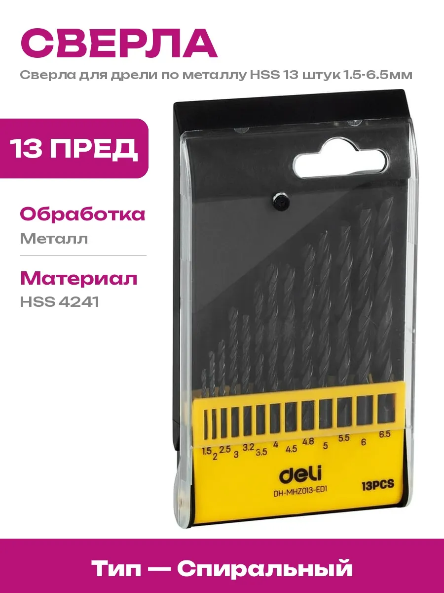 Набор сверл по металу HSS Deli 13 штук
