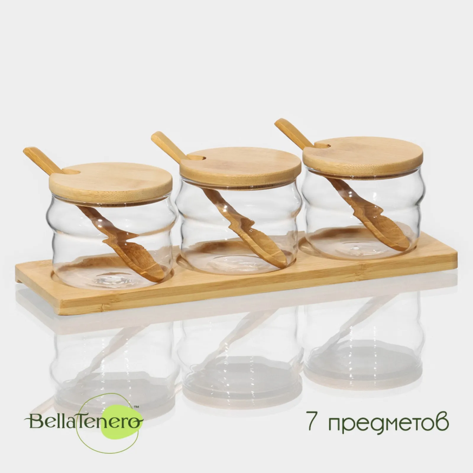Набор банок для сыпучих продуктов на дерев подставке 7 шт "Bella Tenero" 9213622