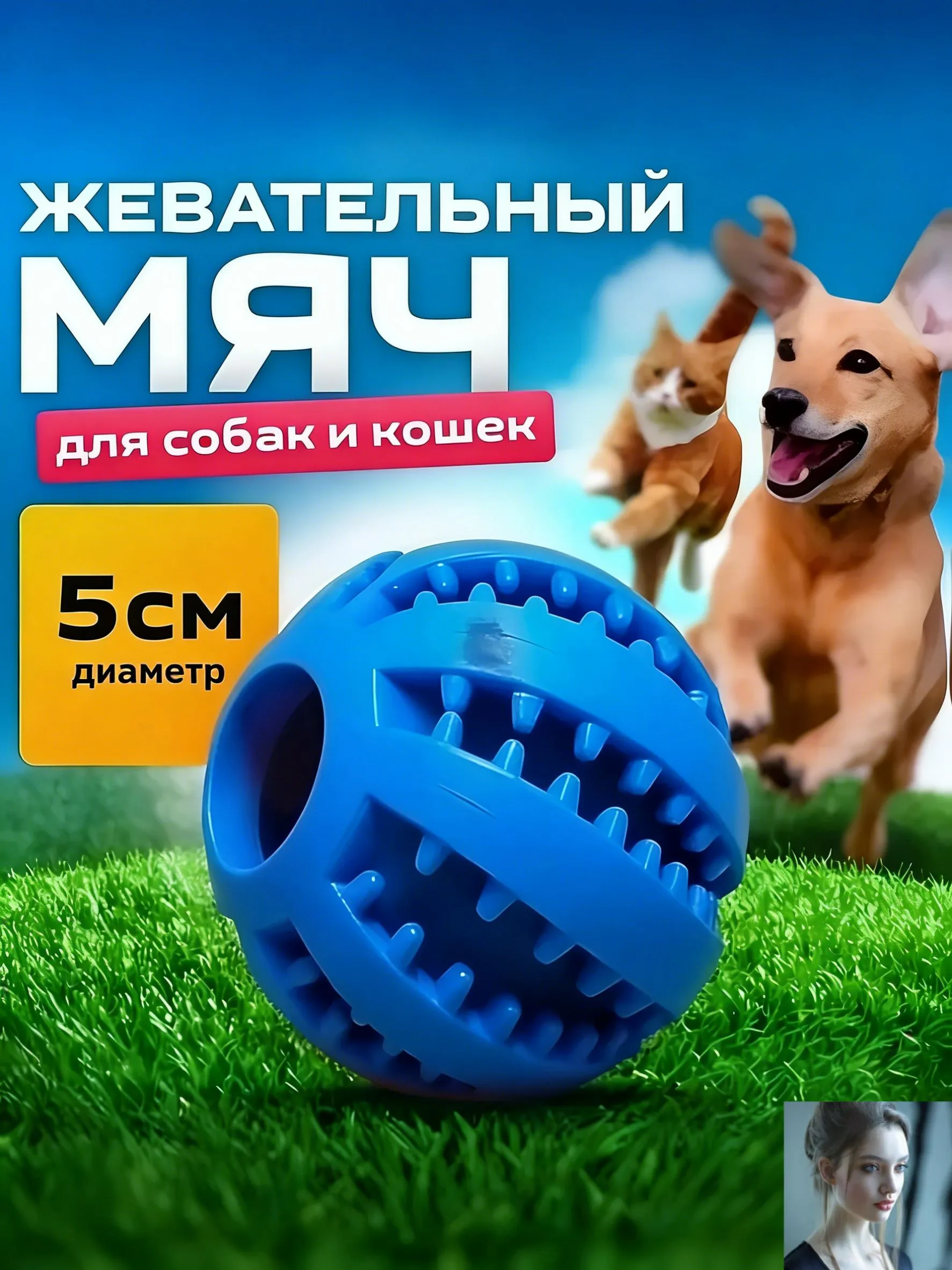 Жевательная игрушка для собак, мяч, 70 мм