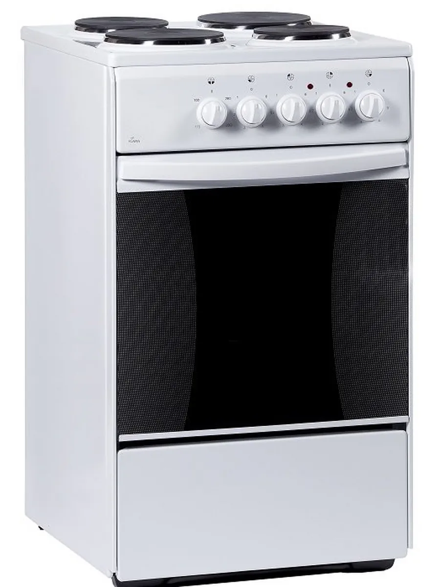 Плита Электрическая Flama AE 1403 W белый эмаль, 85x50x54см, конфорок 4, духовка 50 л, мощность духо