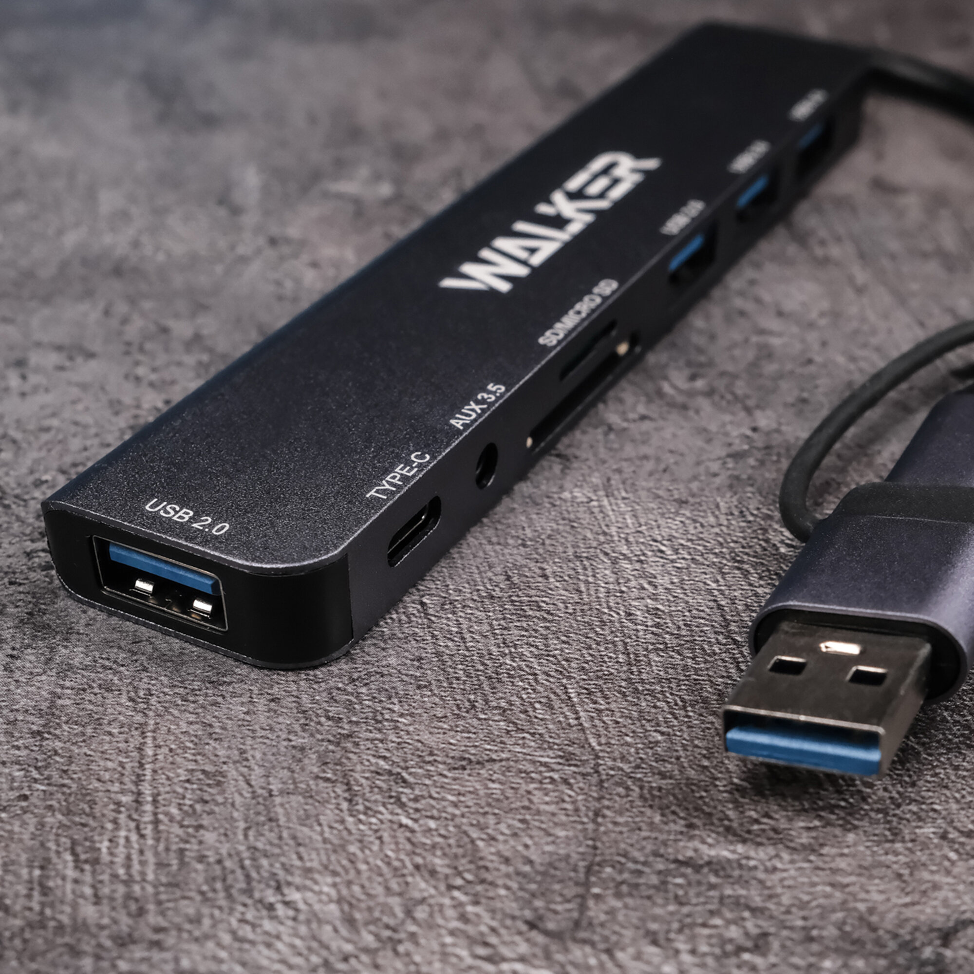 Разветвитель USB WALKER WHUB-53, 8в1 серый