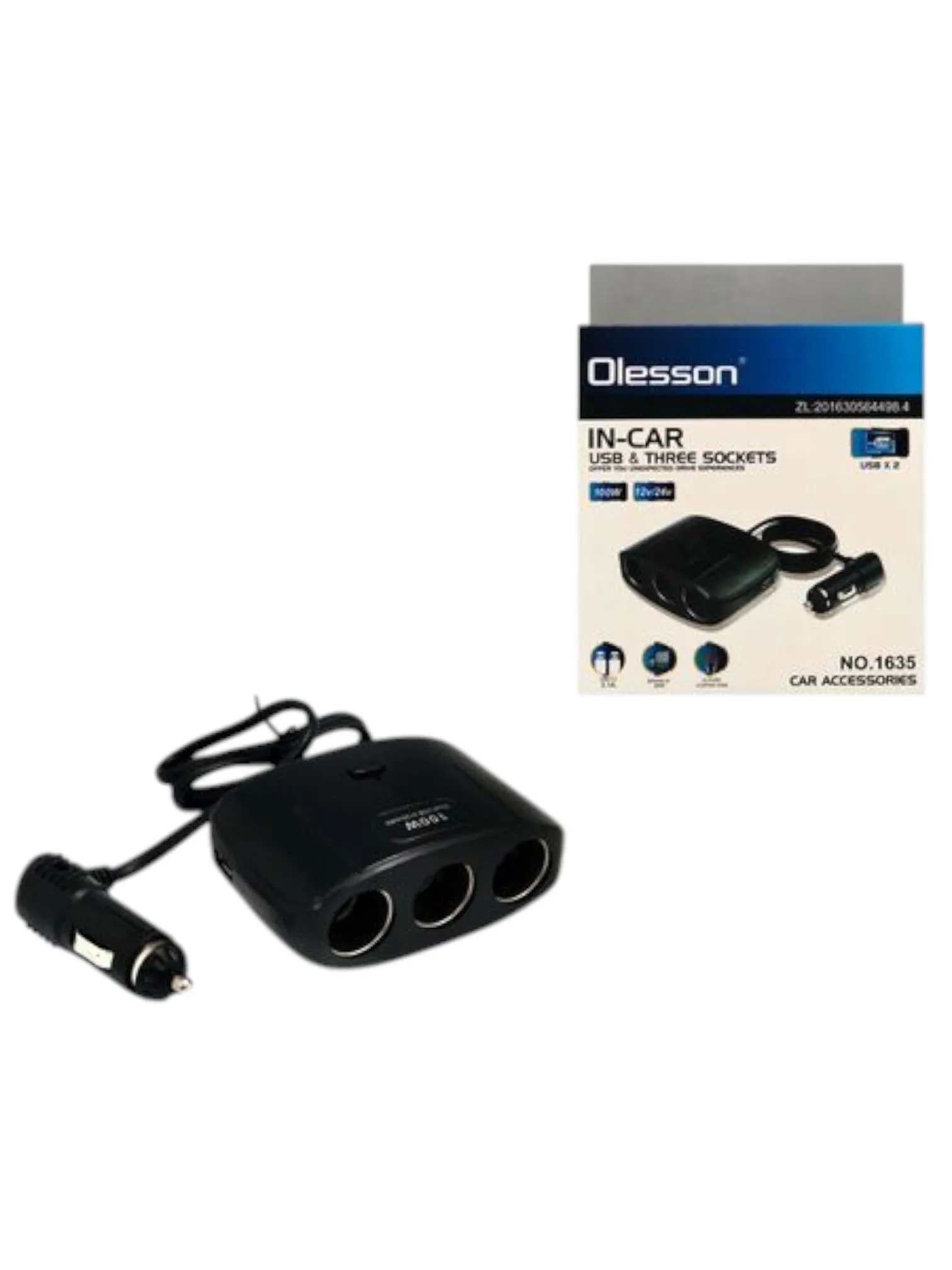 Разветвитель прикуривателя Olesson 1635 3гнезда+2USB в упак