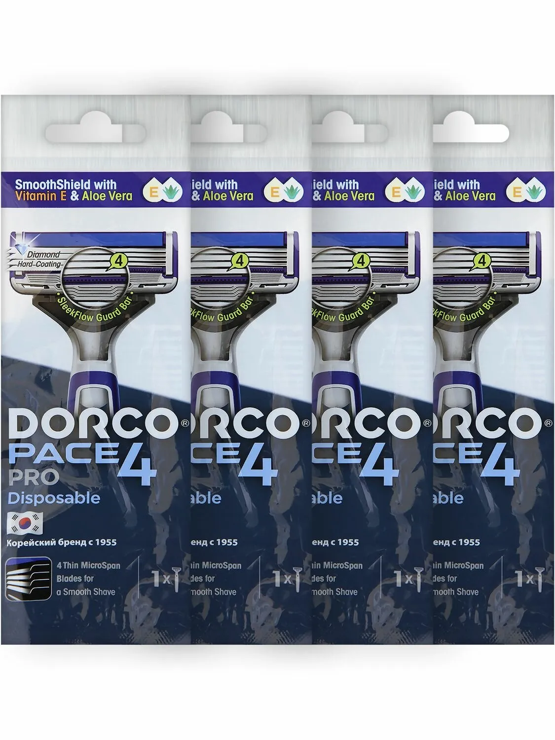 Станки для бритья одноразовые МУЖСКИЕ "Dorco Pace 4 PRO" FVB100-1P (1 шт/упак) 4 лезвия / плав. голо