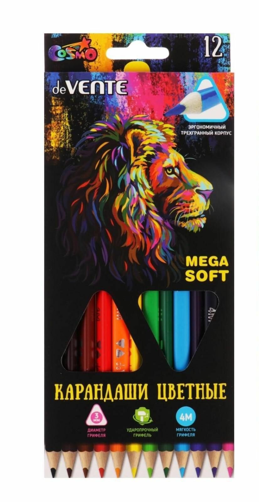 Карандаши цветные "deVENTE.Trio.Mega Soft", 12 цветов , 4 м мягкость грифеля, 5022915