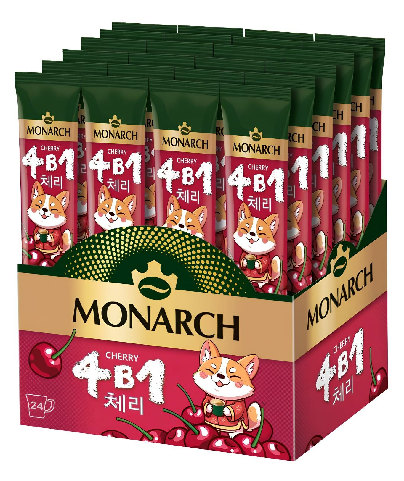 Напиток кофейный РАСТВОРИМЫЙ "Monarch 4 в1" СТИК / КОРОБКА (24 шт * 13,5 гр) Cherry / с Вишней (10 у