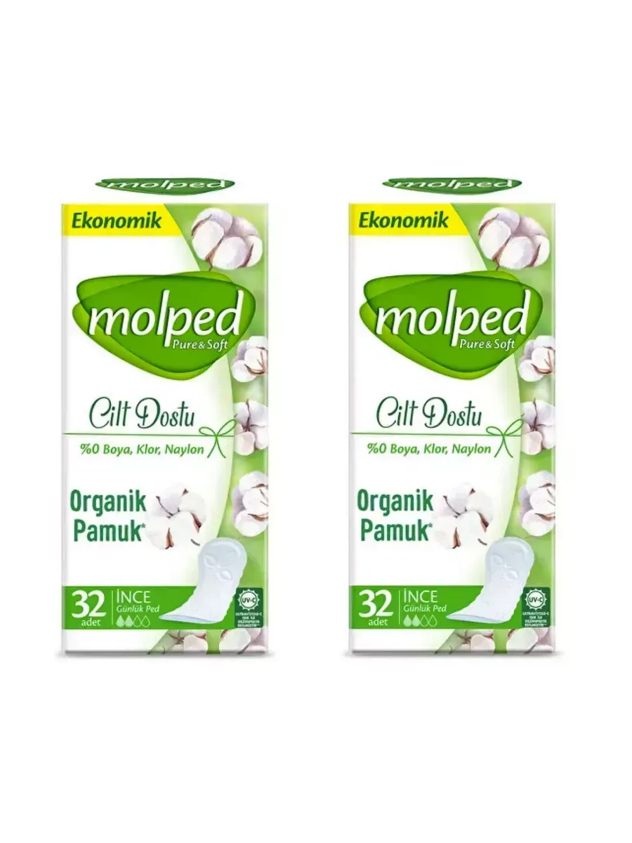 Прокладки ЕЖЕДНЕВНЫЕ УЛЬТРАТОНКИЕ "Molped Pure Soft" DUO (32 шт/упак) Органический Хлопок / дышащие