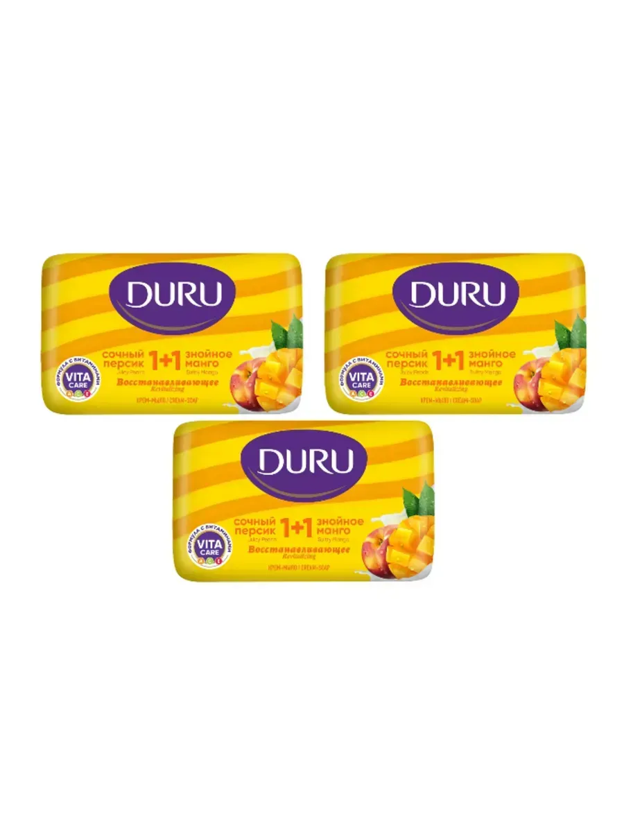 Крем-мыло ТВЕРДОЕ "Duru 1+1" (80 гр) Персик и Манго / Восстанавливающее (72 шт/ящ)