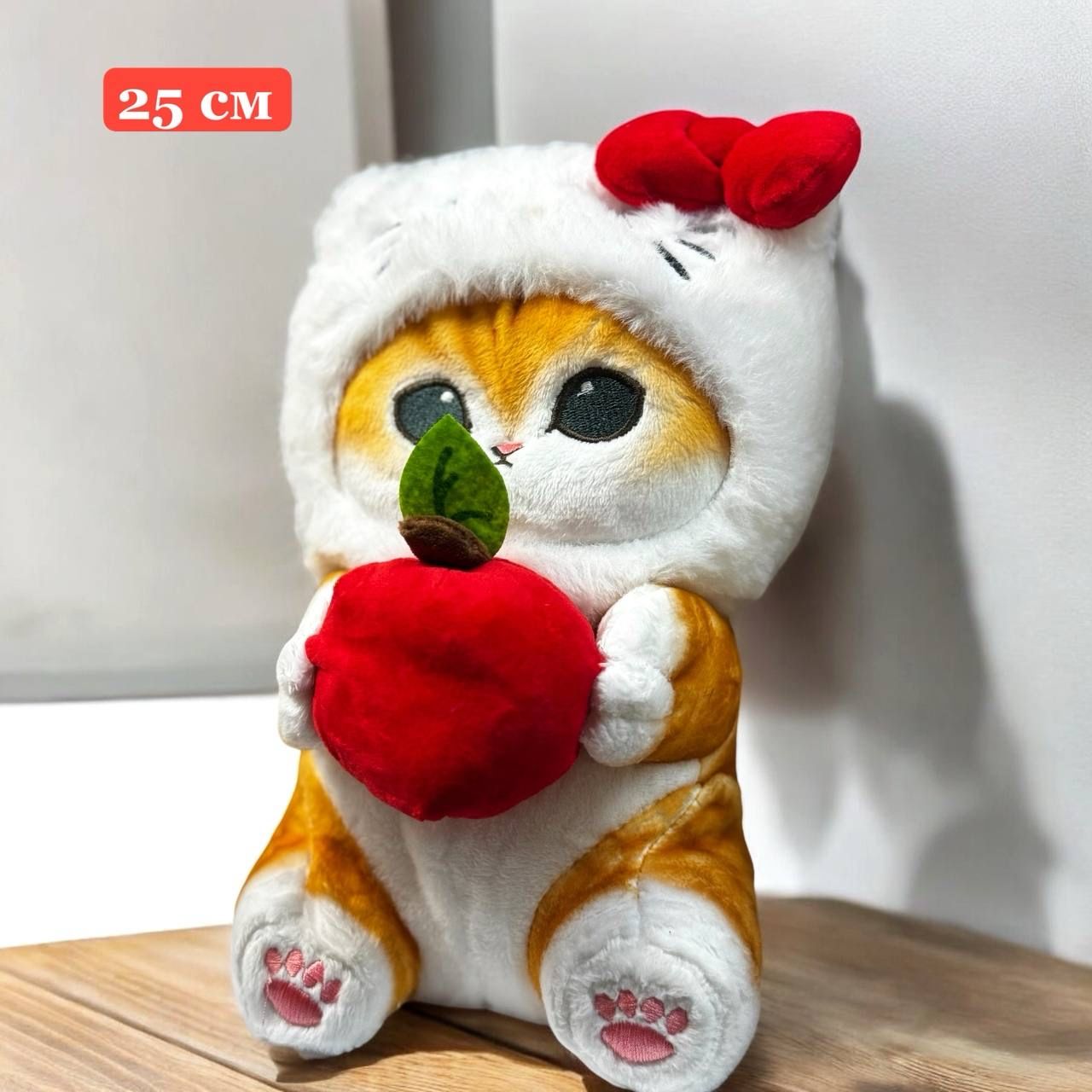 Мягкая игрушка кот сидячий с бантиком 25 см