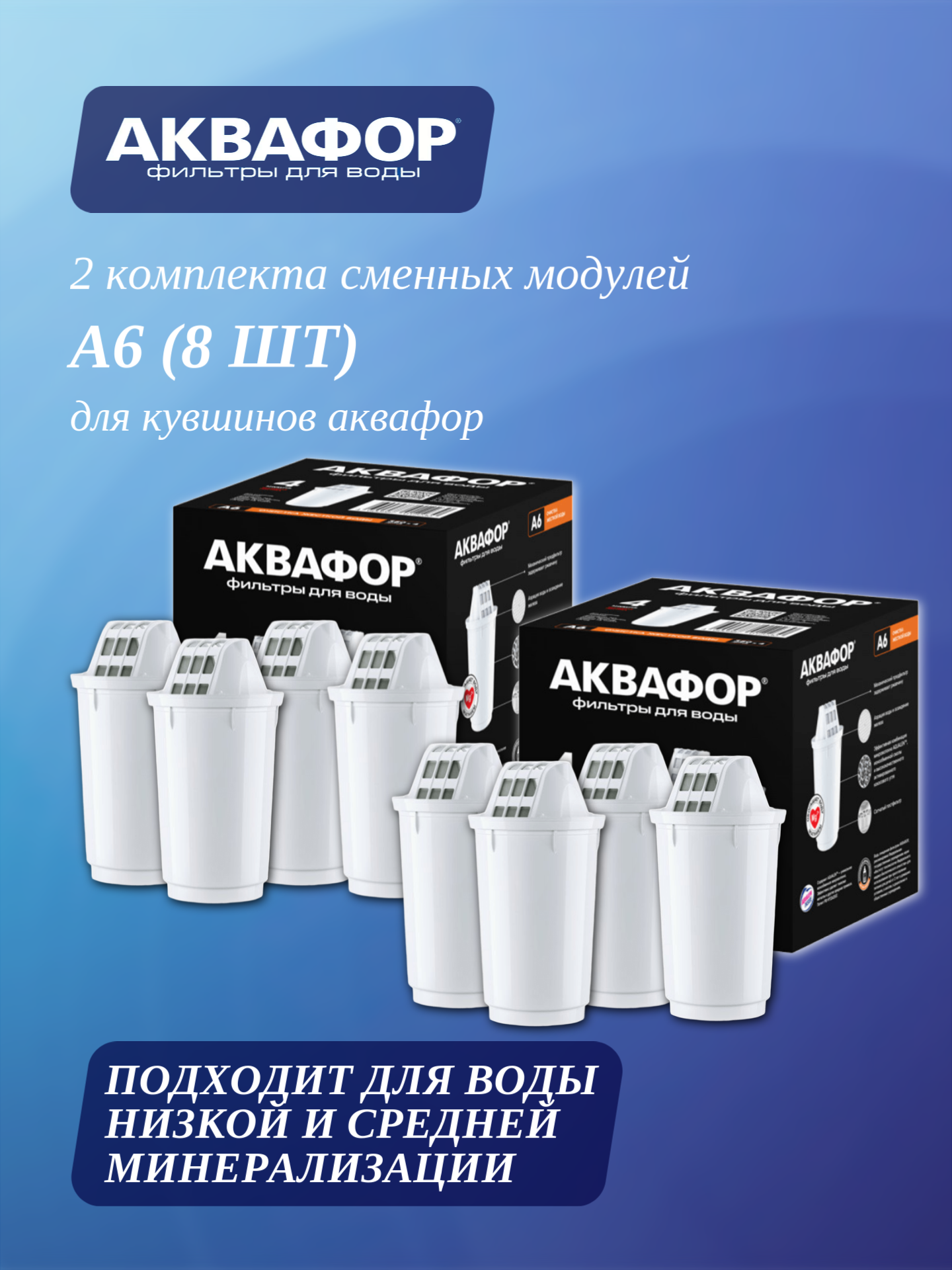 Модуль сменный/кассета фильтр. Аквафор А6, 2шт/уп, цена за уп (смягчен.жест.воды)ресурс 350л, 518589