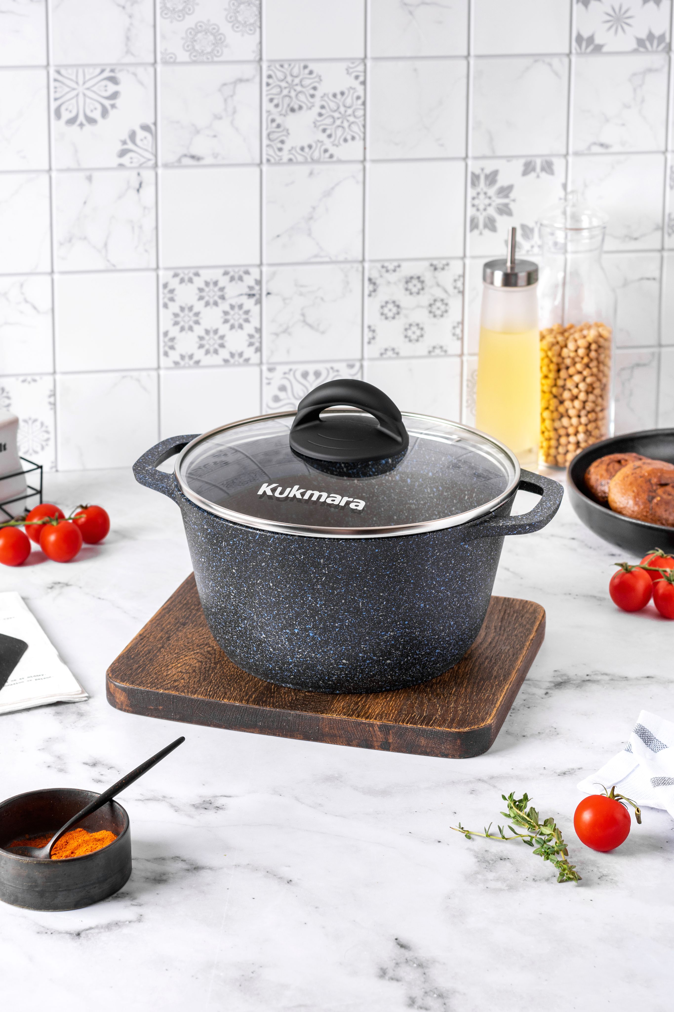 Кастрюля 3л АП "Granit Perfection black gold",со стекл. крышкой под.уп. "Алтей" (6)