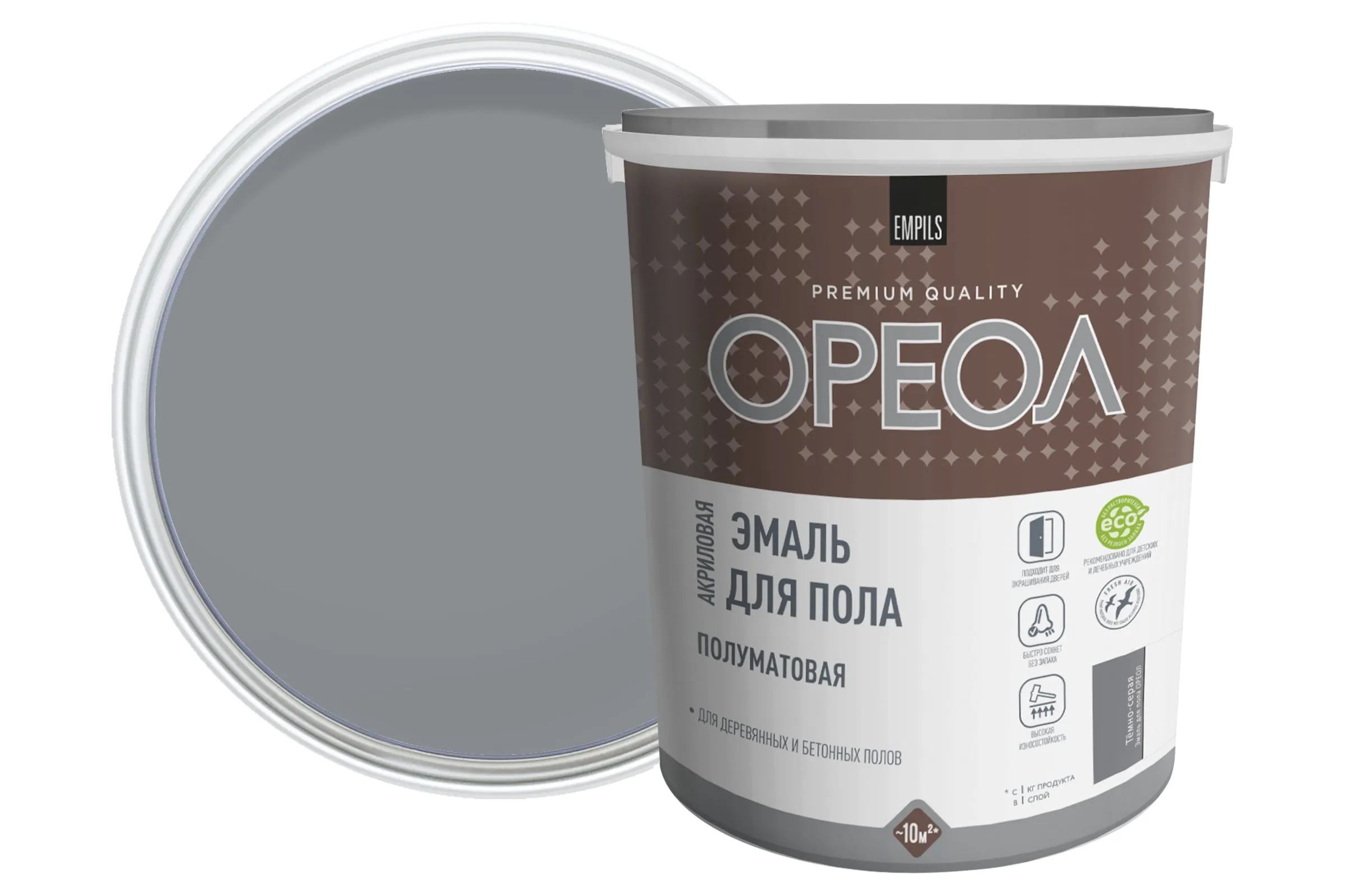 Эмаль для пола ОРЕОЛ тёмно серая   2,3кг