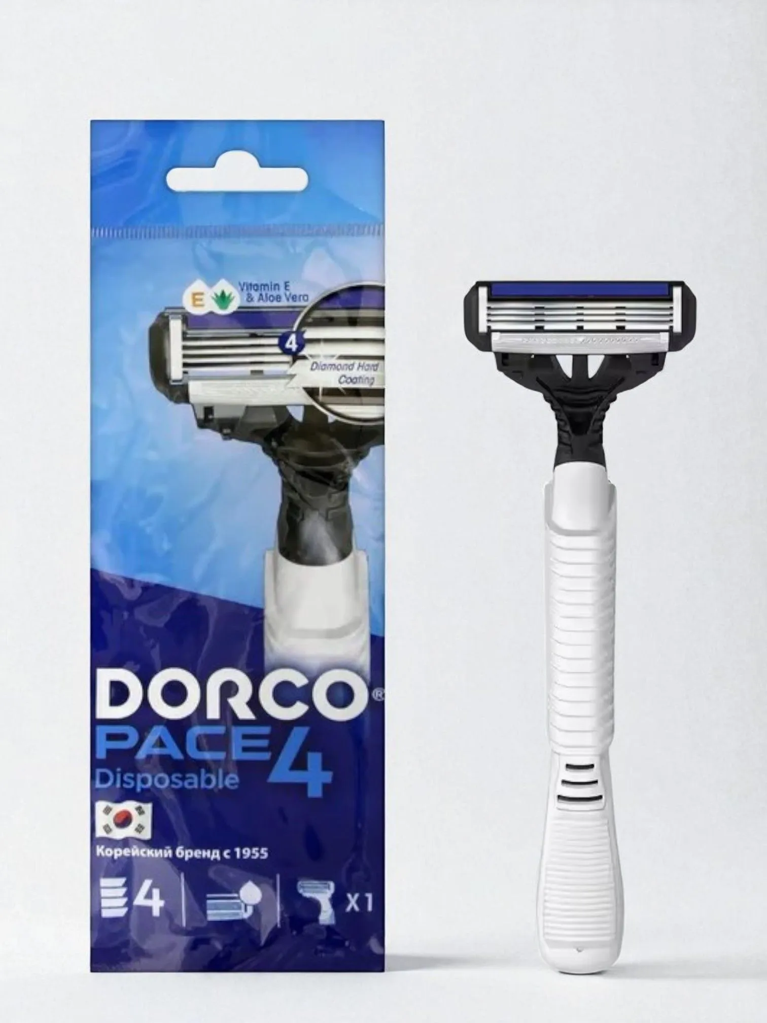 Станки для бритья одноразовые МУЖСКИЕ "Dorco Pace 4" FRA 100-1Р (1 шт/упак) 4 лезвия / плав. головка
