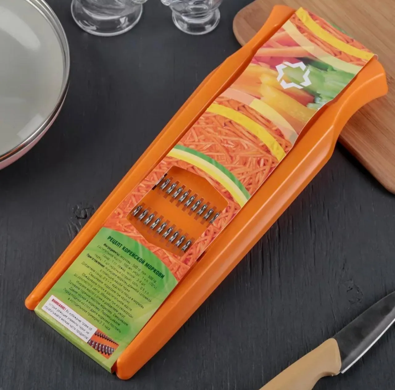 Терка для корейской моркови , с широкой ручкой, цвет оранжевый 4210349