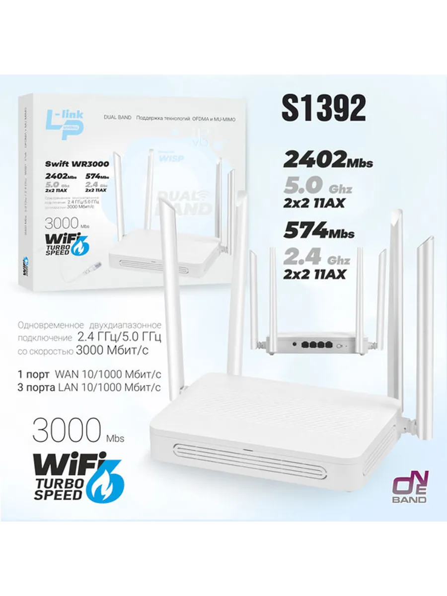WI-FI роутер LP-LINK WR3000 2.4ГГц/5ГГц WIFI 6 (4антенны)