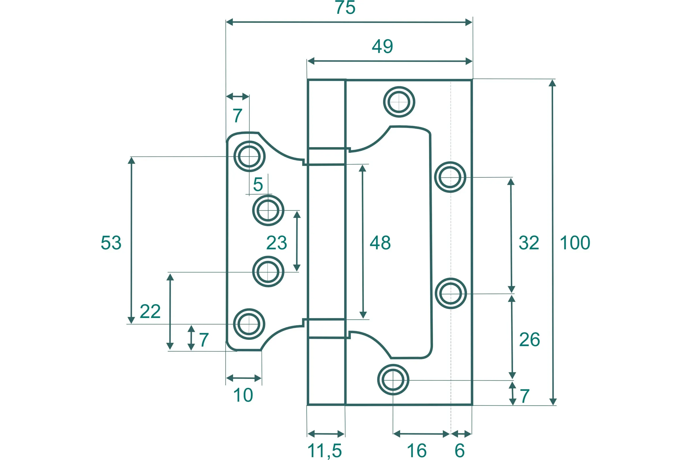 Петля накладная VETTORE FLUSH 100×75×2.5mm SN (Сатин)