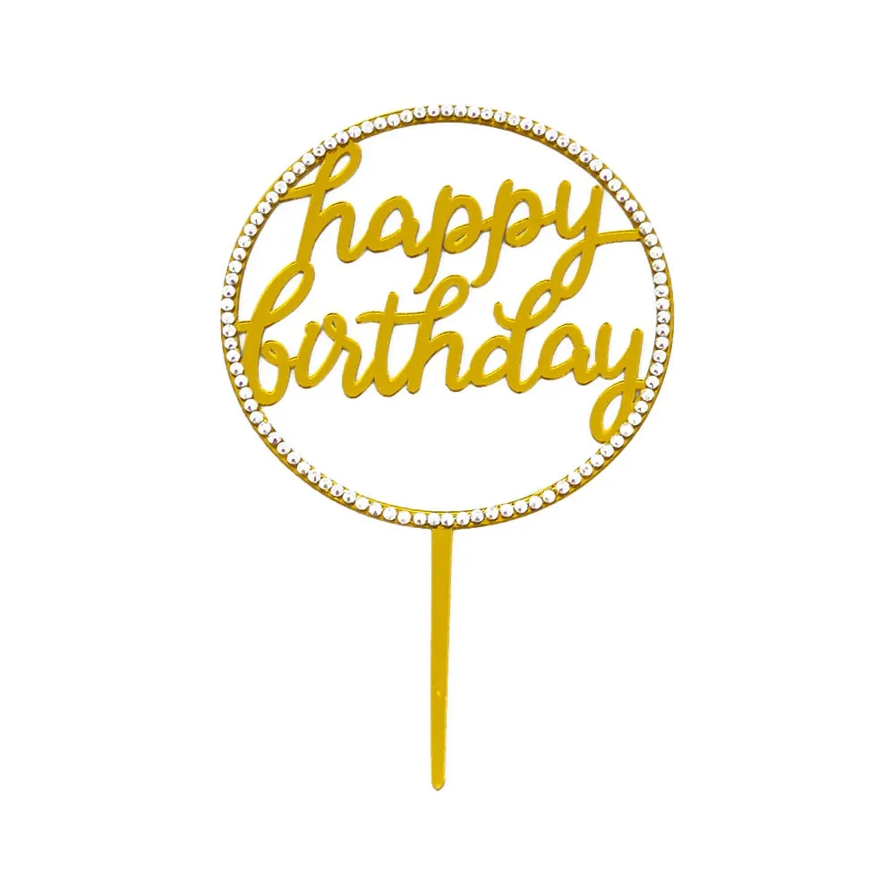 Топпер "Happy Birthday", круг с сердечками, золото, Дарим Красиво 7003915
