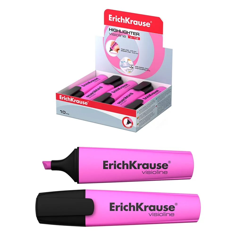 Текстмаркер ErichKrause Visioline V-12 Neon, цвет чернил розовый (в коробке-дисплее по 10 шт.)