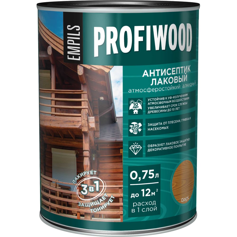 Антисептик лаковый тонирующий PROFIWOOD атмосферастойкий алкидный орех 0,7 кг