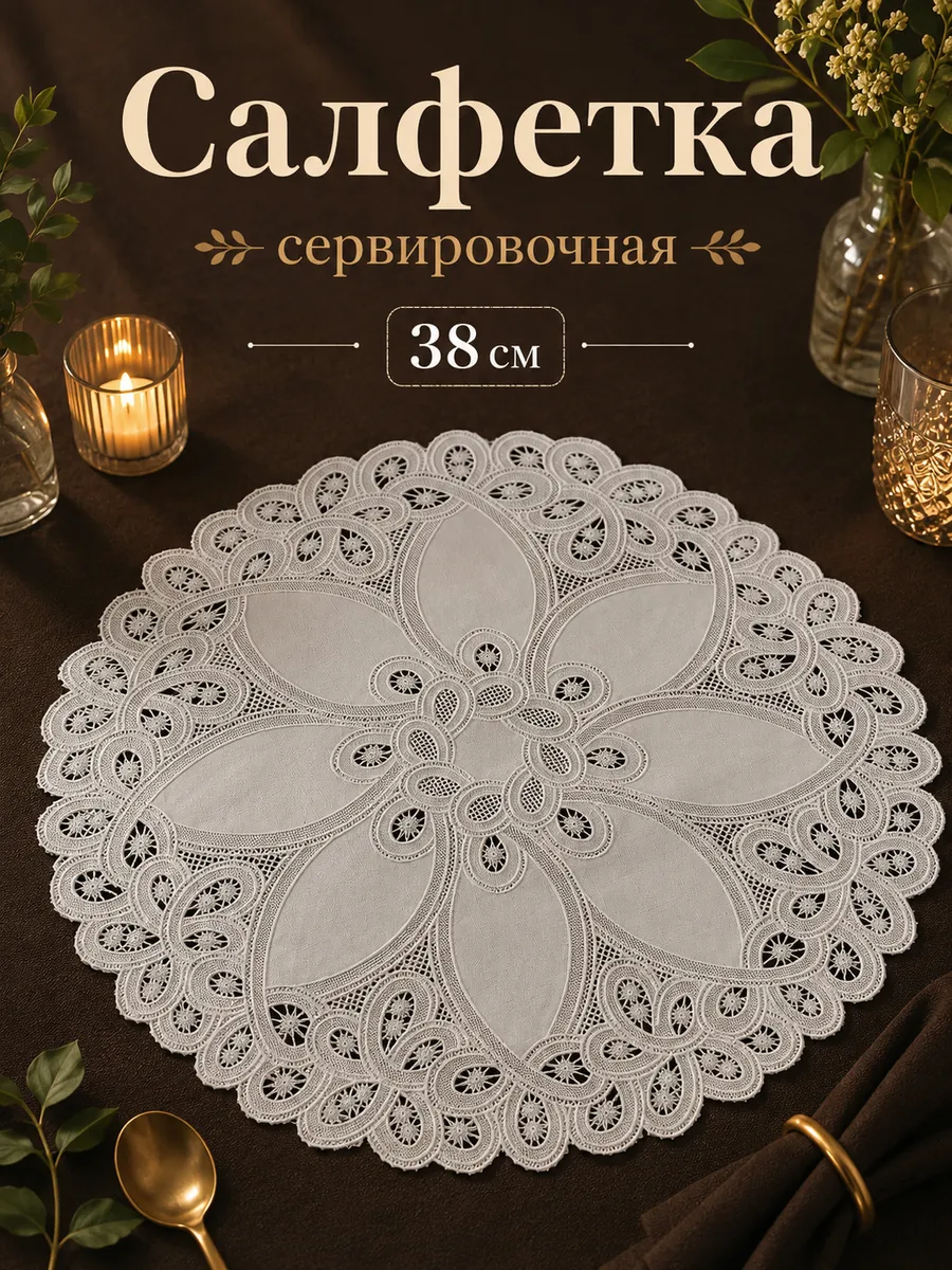 Салфетка ажурная «Цветок», 38×38 см, цвет бежевый