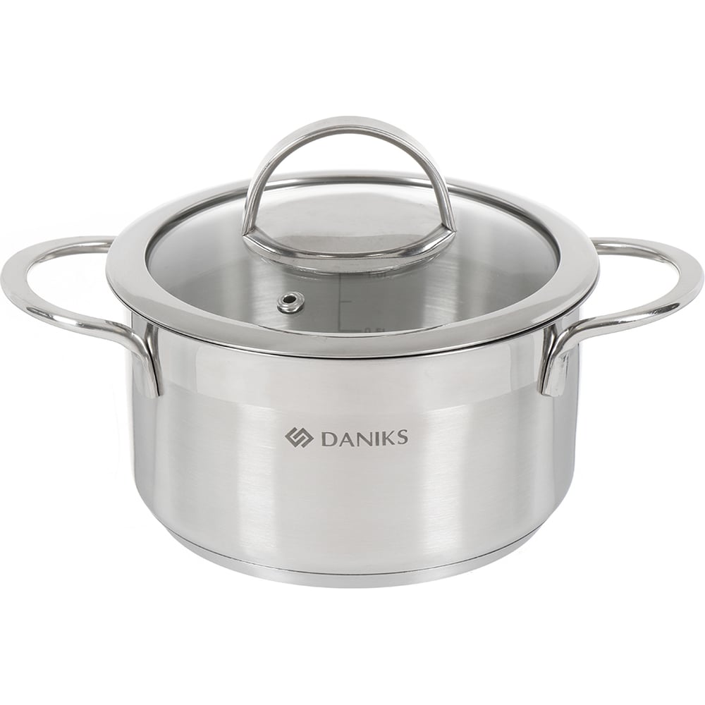 Кастрюля нерж 2,5л, с крышкой, крышка стекло, Daniks, Бонн, GS-01319-18CA, индукция