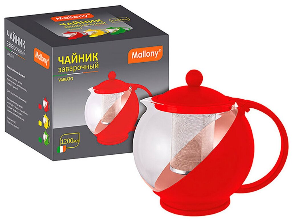 Чайник заварочный 1200мл, стекло/пластик,фильтр нерж сталь,цвета микс Variato-1200ML, 910103 Mallony