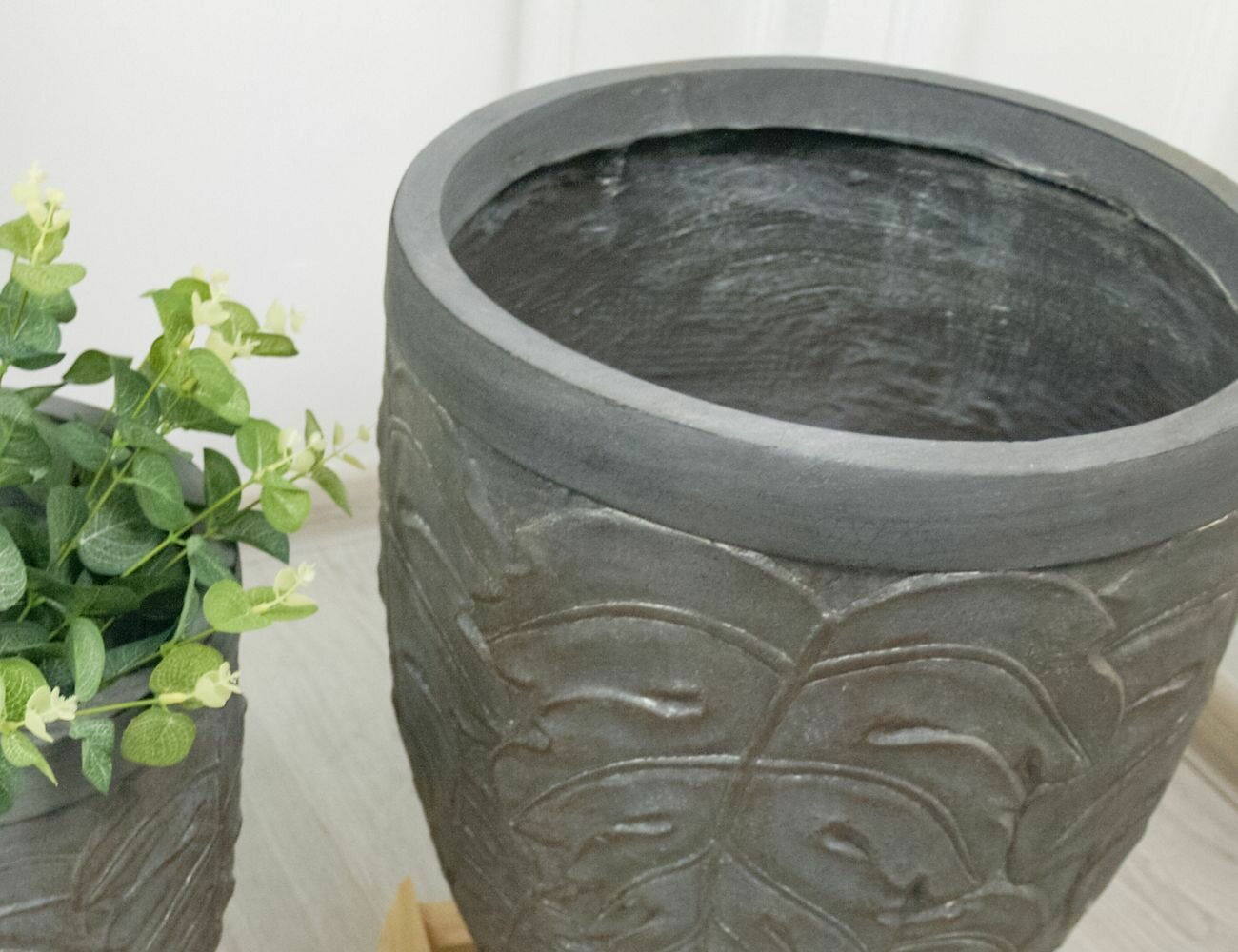 Кашпо круглое Fliwers Plants 10,5х9х9см керамика серое (1 шт)
