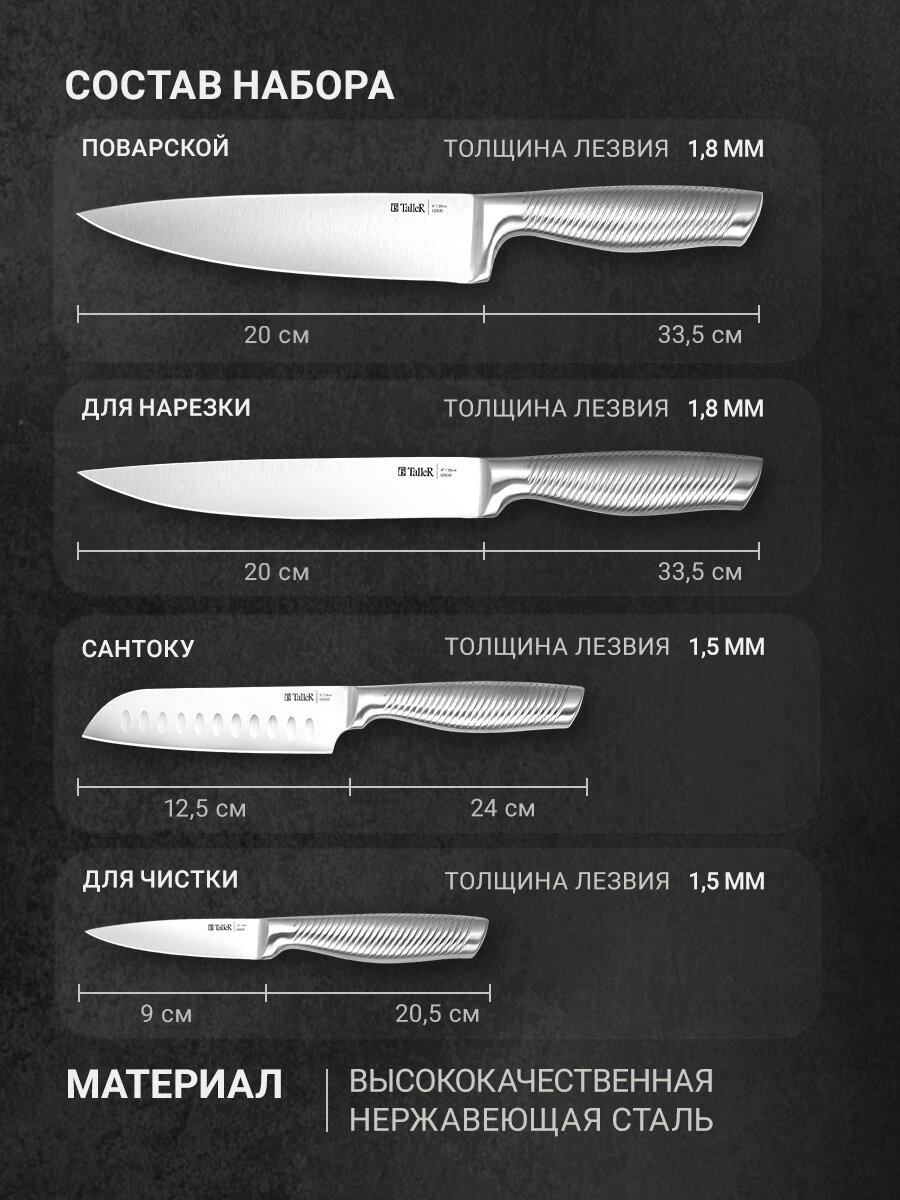 Набор ножей 4пр. (поварск.,сантоку, универс., нож д/чистки) "TalleR"Balance TR-22106 (6) 22106