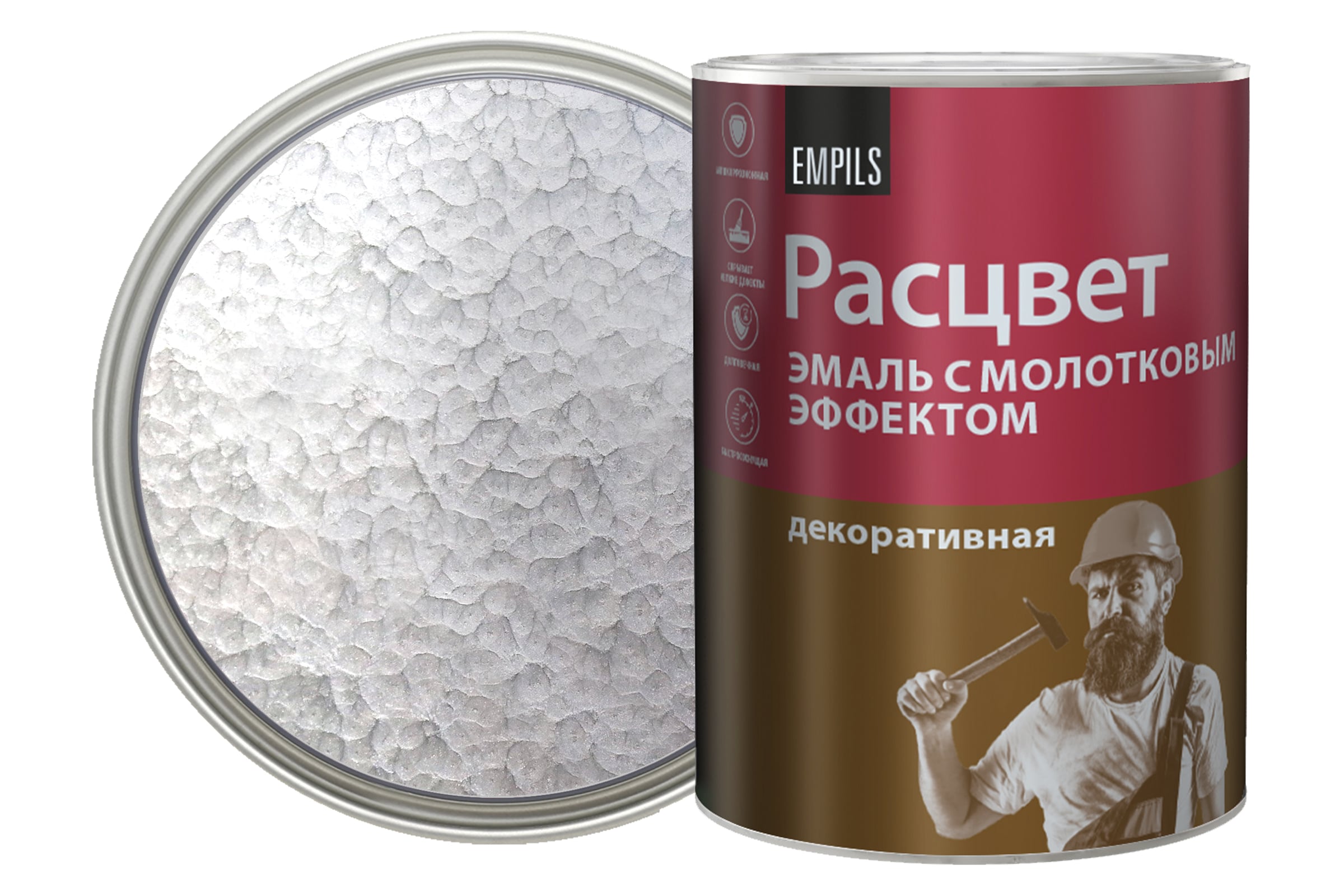 Эмаль с молотковым эфектом алкидно-стирольная РАСЦВЕТ серебристая 0,8кг
