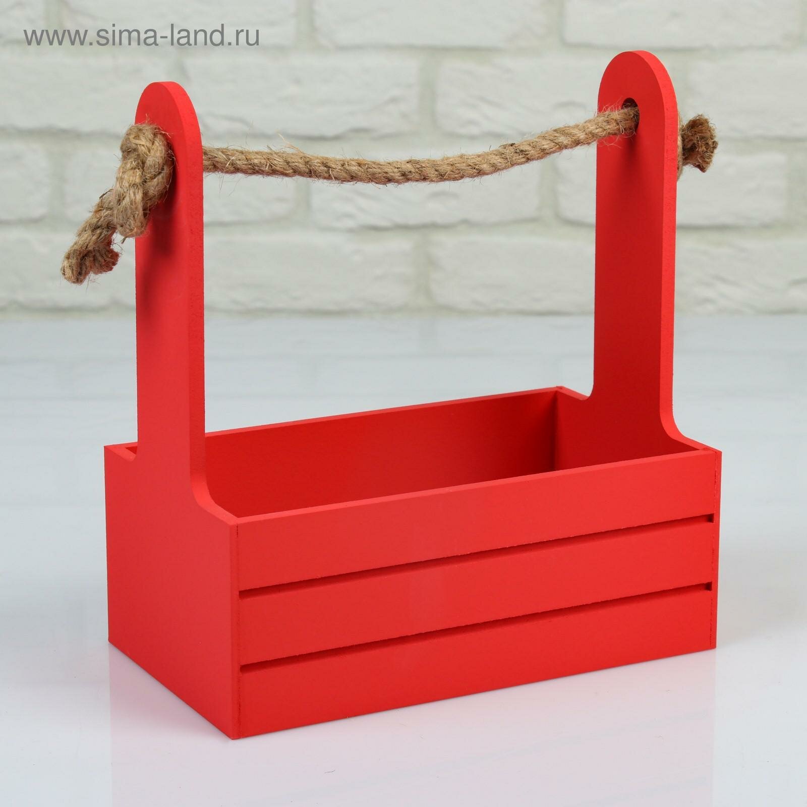 Кашпо деревянное 28×15×30 см "Аром", ручка канат, натуральная сосна 5309170