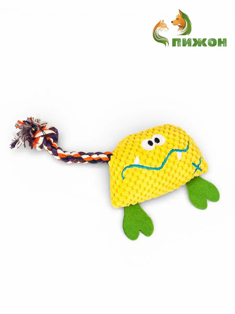 Игрушка мягкая для собак "Монстрик с канатом", с пищалкой, 23 см, зелёная 10949552