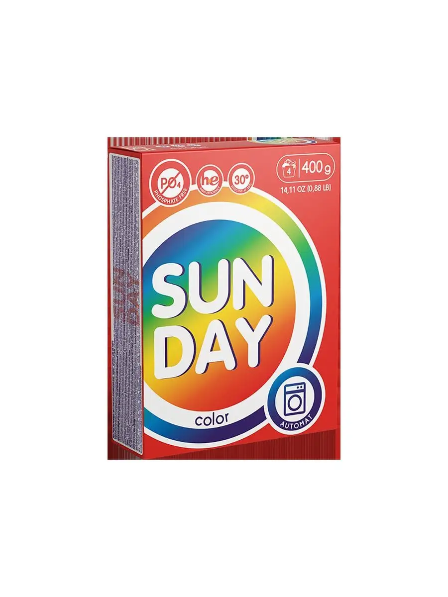 Стиральный порошок АВТОМАТ "SunDay" КОРОБКА (400 гр) для ВСЕХ видов белья / 4 стирки (18 шт/ящ)