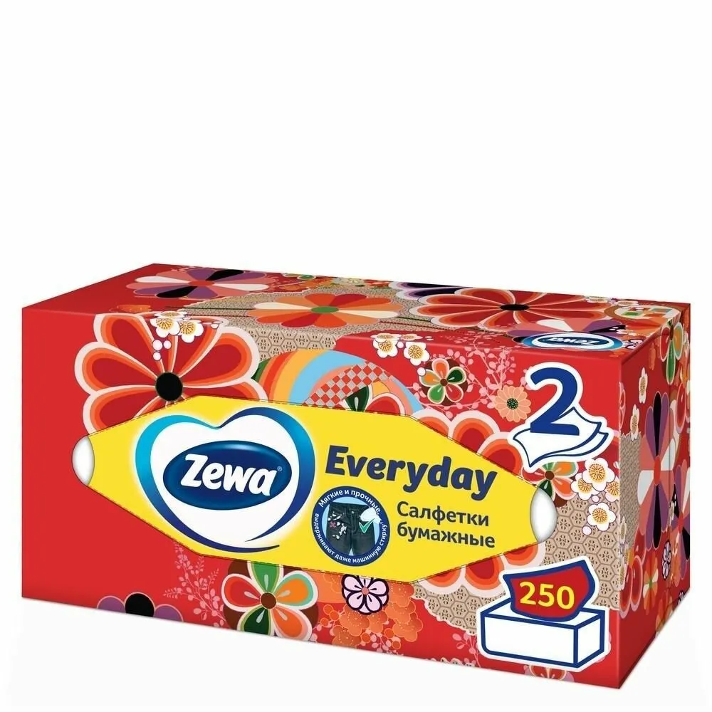 Бумажные салфетки для лица "Zewa Everyday" (250 шт/упак) 2 слоя / Косметические (12 упак/ящ)
