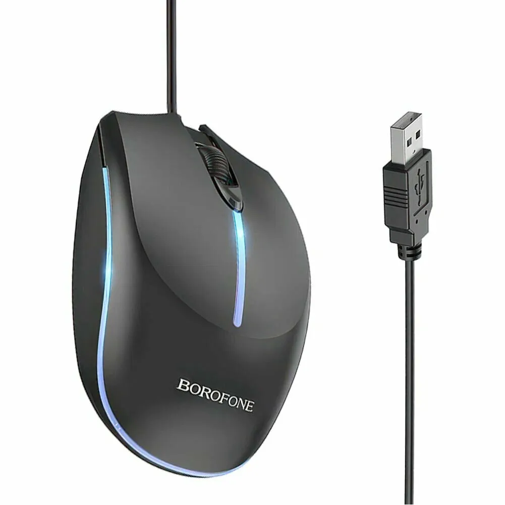 мышь проводная borofone BG10 LED/RGB-подсветка в бл